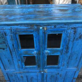 KH23 KH 143 indian furniture shabby two door cabinet blue top