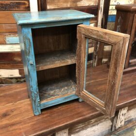 kh24 31 a indian furniture small glass cabinet blue open