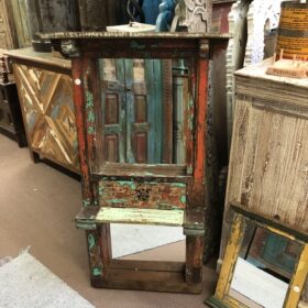 kh24 67 indian furniture painted mirror with shelf details front