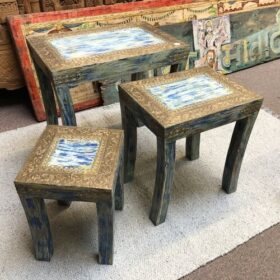 k81 8072 indian furniture blue nest of 3 tables separate