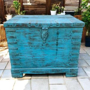 kh27 149 indian furniture bright blue trunk front