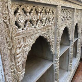 kh27 213 indian furniture triple arched bookcase close details