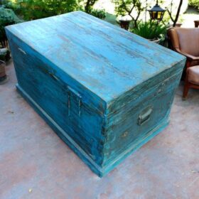 kh27 150 a indian furniture rustic blue storage trunk back