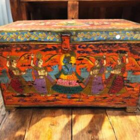 kh27 208 b indian furniture hand painted vintage trunk front