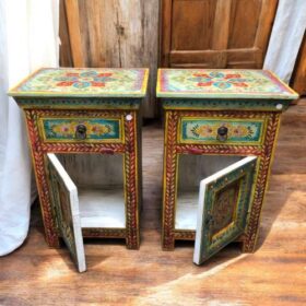 kh27 216 indian furniture hand painted bedside table open