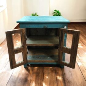 kh27 42 indian furniture jodhpur blue cabinet open