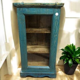 kh27 44 b indian furniture wall cabinet blue cornice front